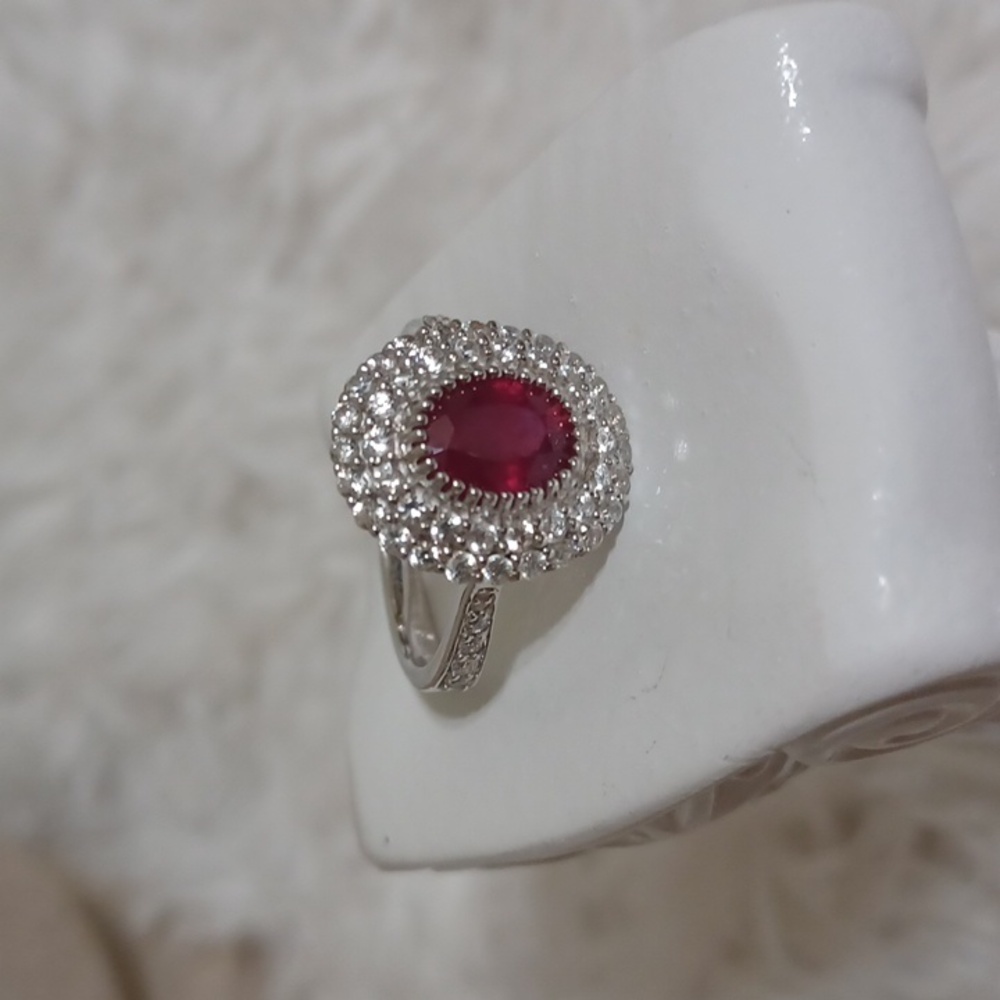 Colleen Lopez Sterling Silver Ruby and White Zircon Ring NEW